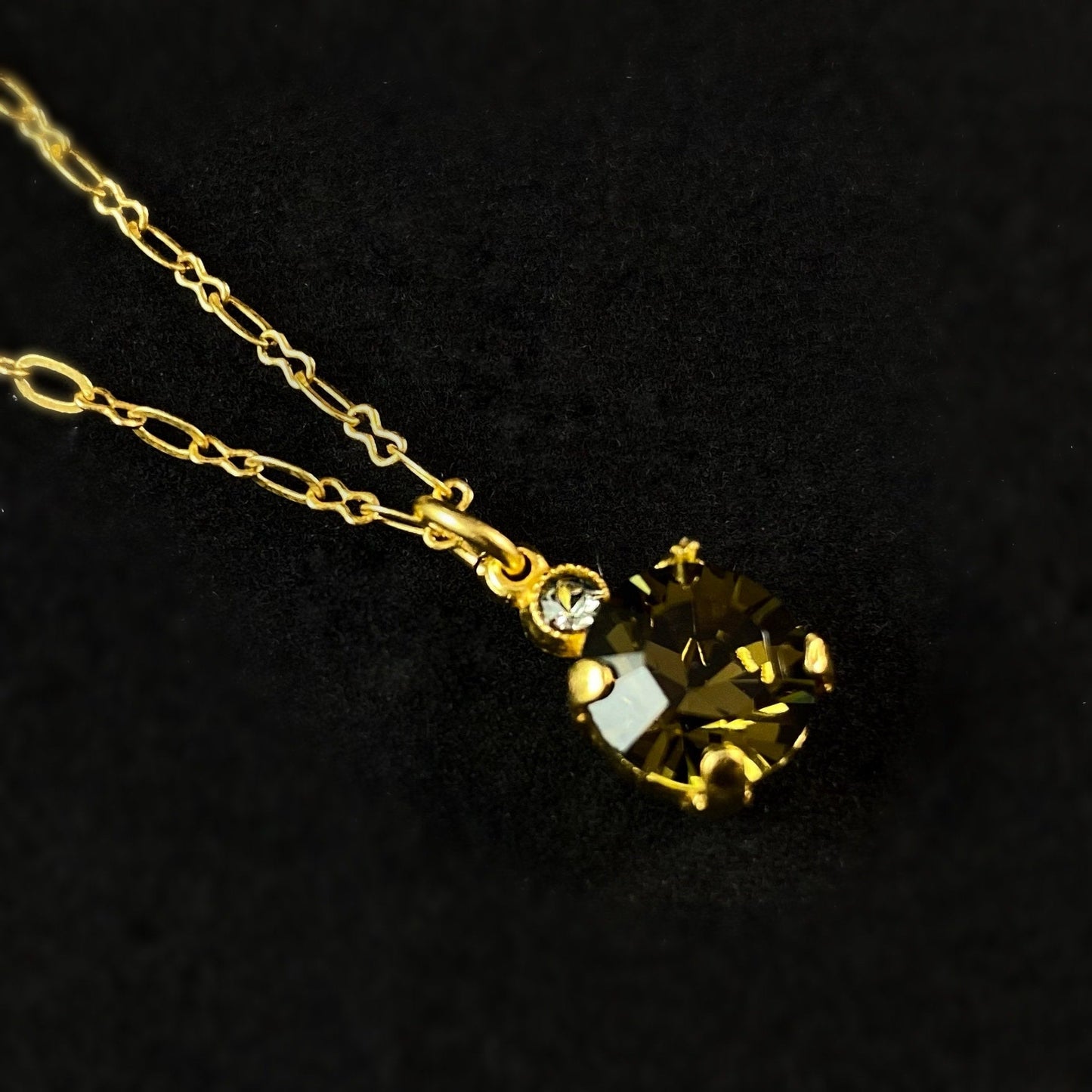 Small Round Cut Swarovski Crystal Pendant Necklace, Olive - La Vie Parisienne by Catherine Popesco