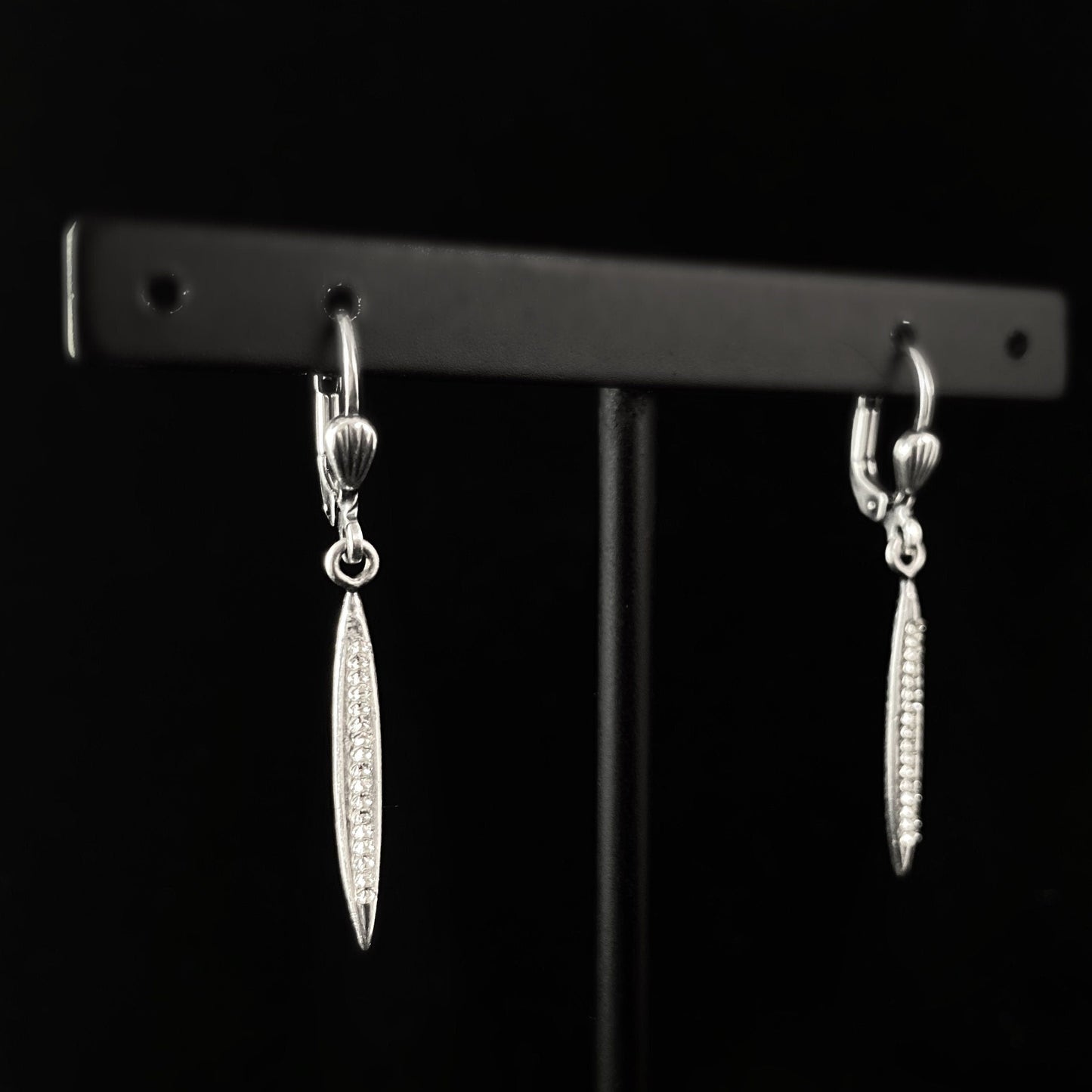 Small Silver Spears with Swarovski Crystals Drop Earrings - La Vie Parisienne by Catherine Popesco