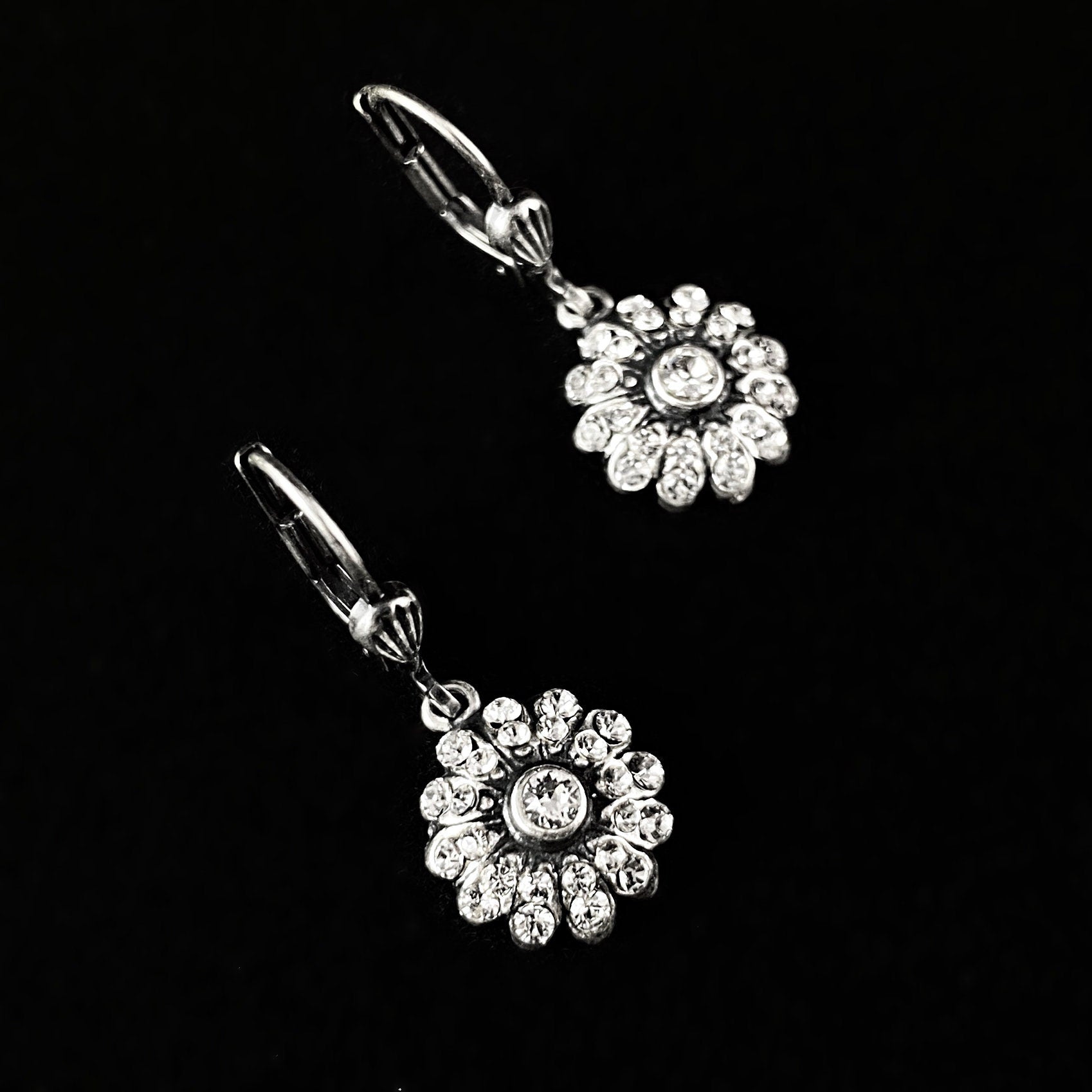 Small Silver Swarovski Crystal Blossom Drop Earrings - La Vie Parisienne by Catherine Popesco