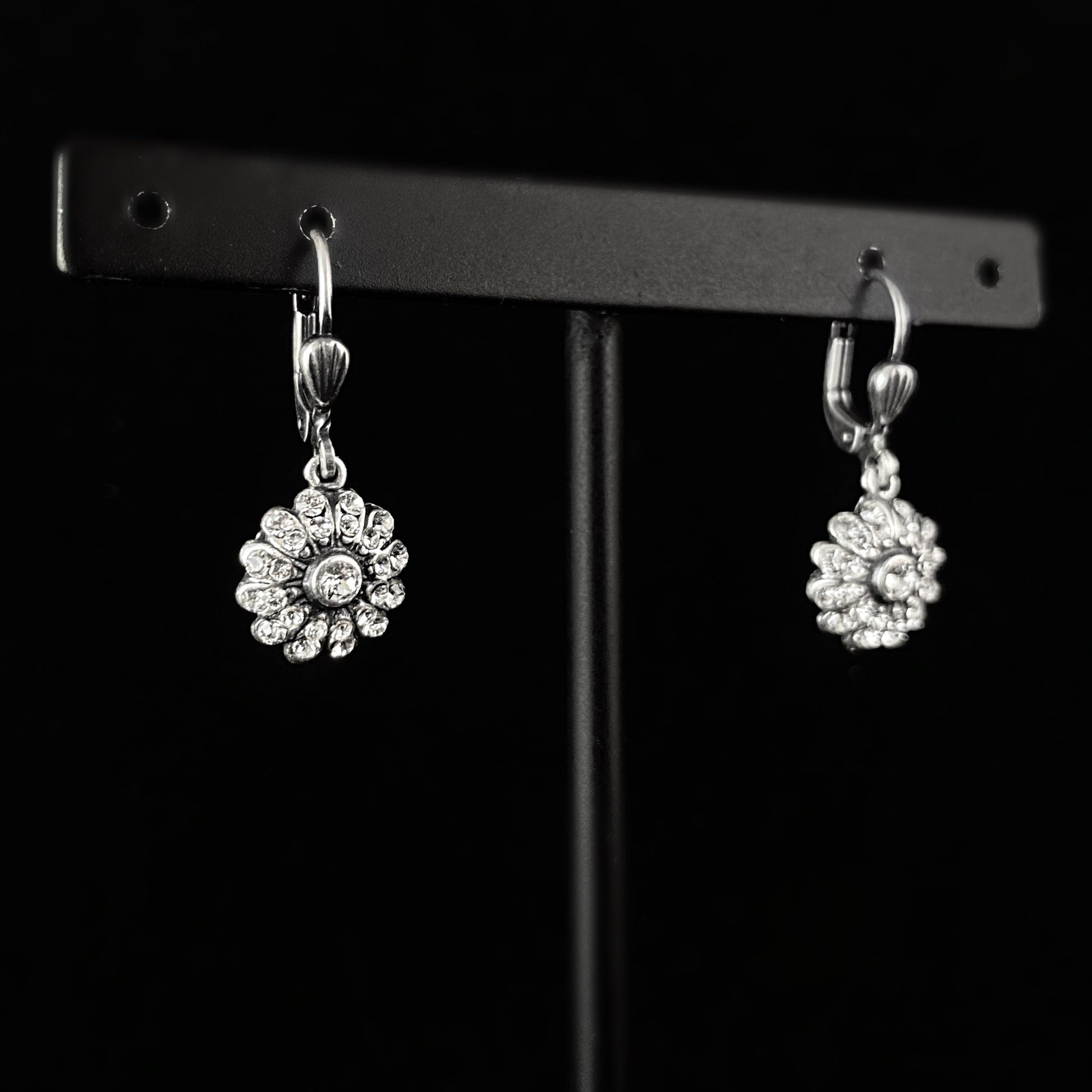 Small Silver Swarovski Crystal Blossom Drop Earrings - La Vie Parisienne by Catherine Popesco