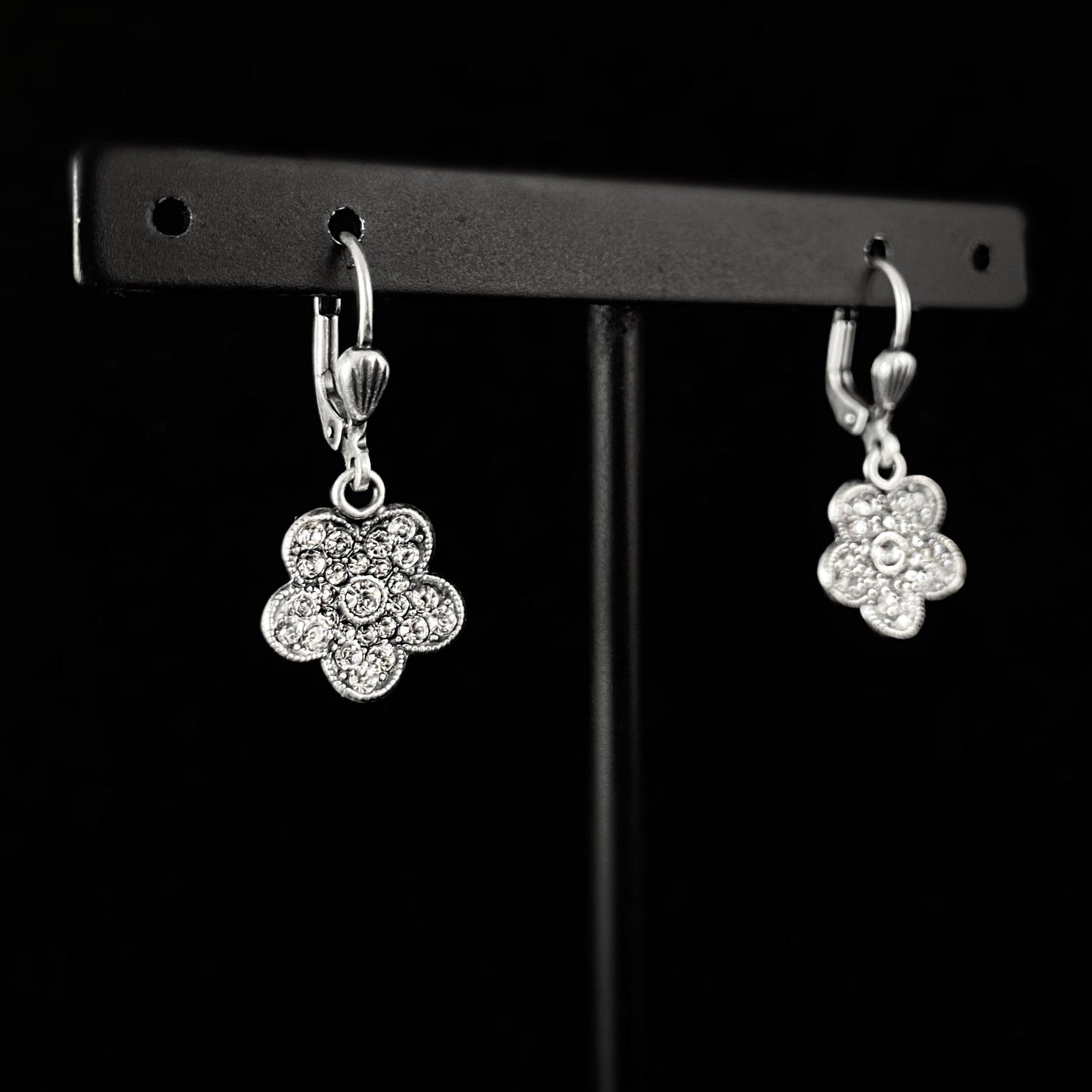 Small Silver Swarovski Crystal Flower Drop Earrings - La Vie Parisienne by Catherine Popesco