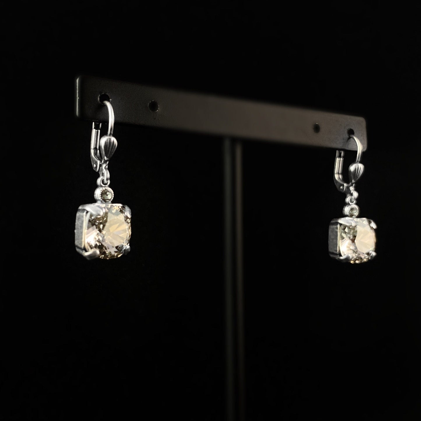 Clear Crystal Cushion Cut Swarovski Crystal Drop Earrings - La Vie Parisienne by Catherine Popesco