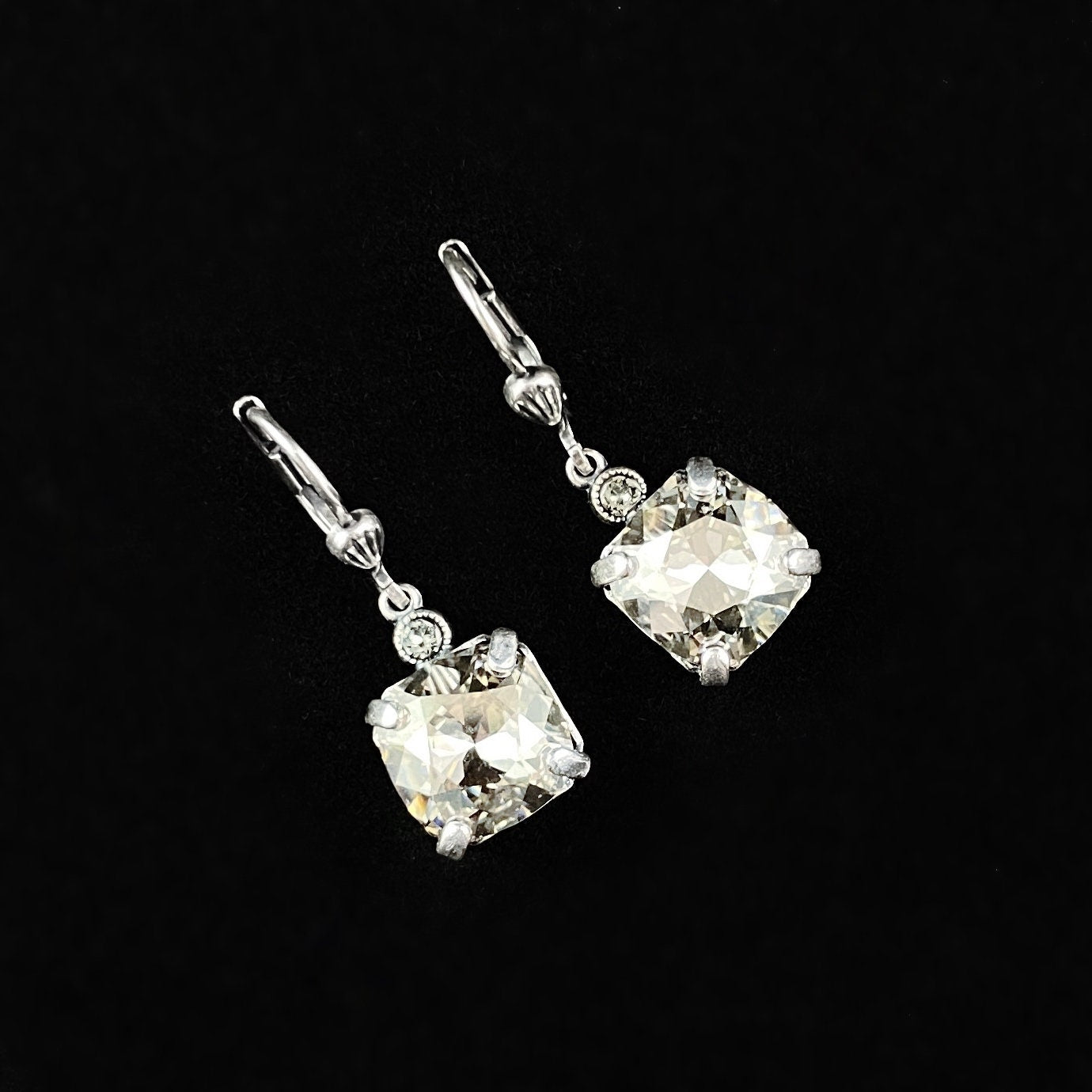 Clear Crystal Cushion Cut Swarovski Crystal Drop Earrings - La Vie Parisienne by Catherine Popesco