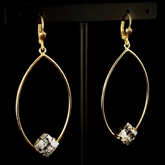 Smooth Gold Earrings with Clear Square Cut Swarovski Crystals - La Vie Parisienne by Catherine Popesco