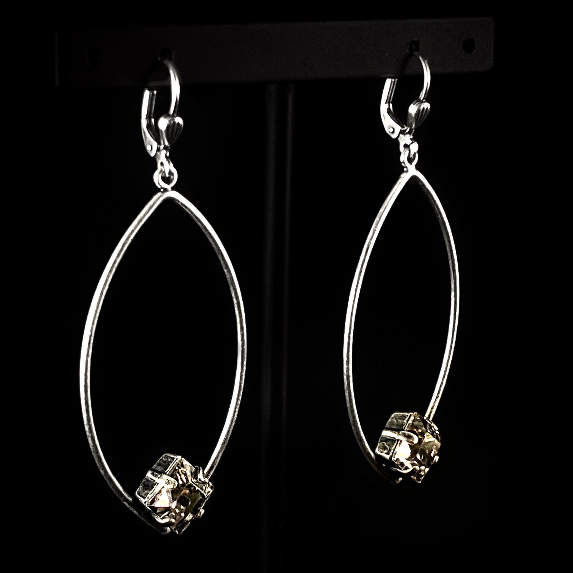 Smooth Silver Earrings with Clear Square Cut Swarovski Crystals - La Vie Parisienne by Catherine Popesco