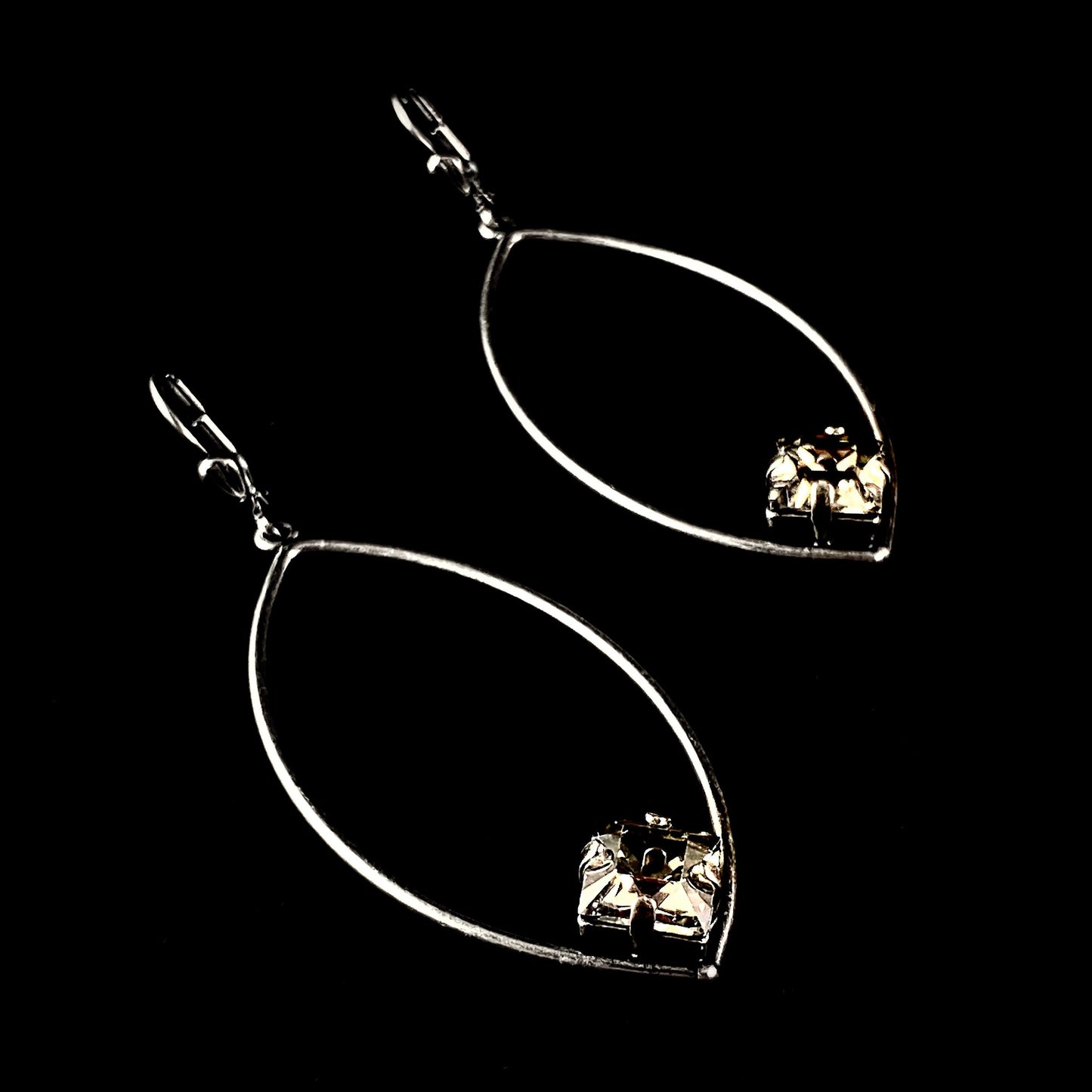 Smooth Silver Earrings with Clear Square Cut Swarovski Crystals - La Vie Parisienne by Catherine Popesco