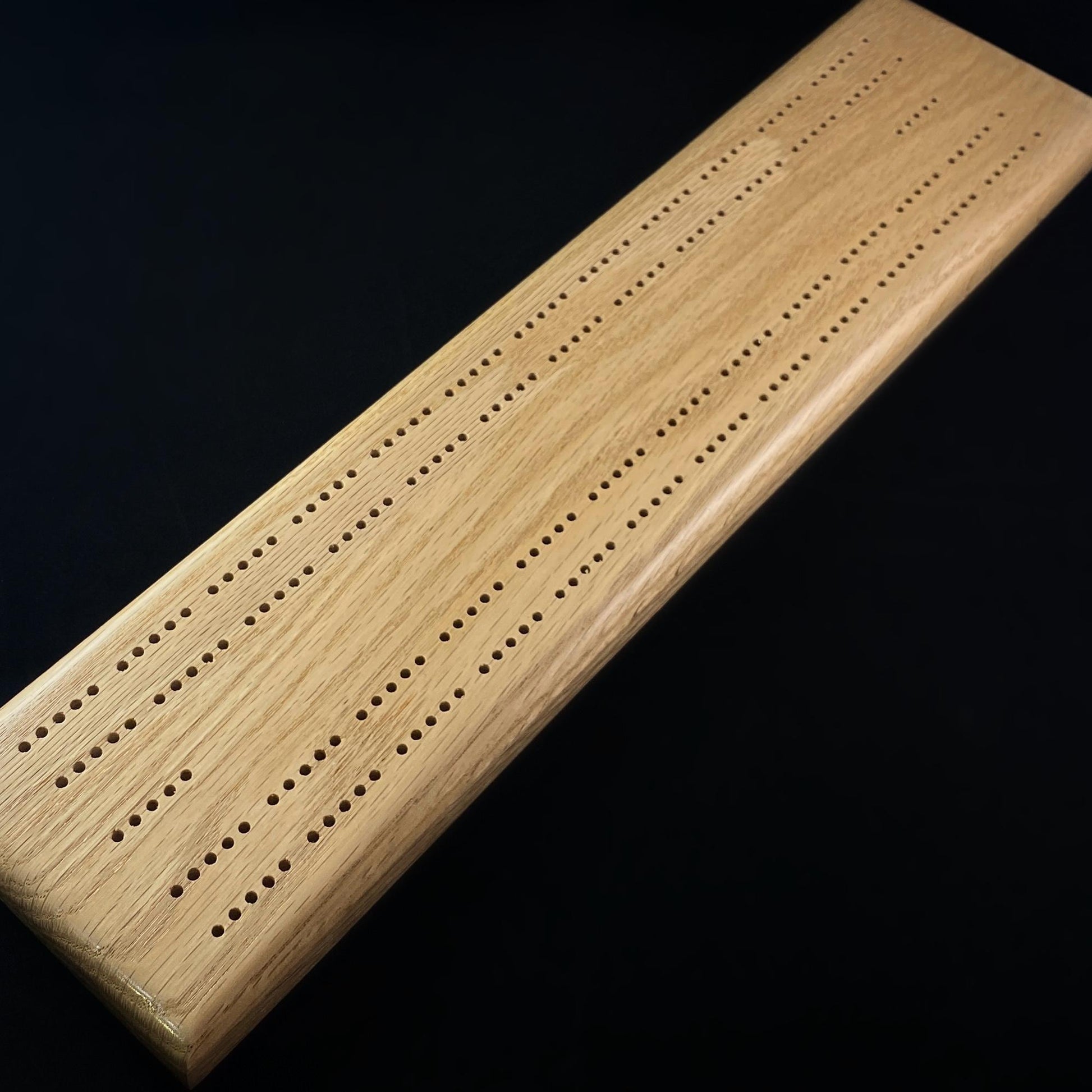 Solid Oak 2 Track Wooden Cribbage Board with Pegs - Made in USA