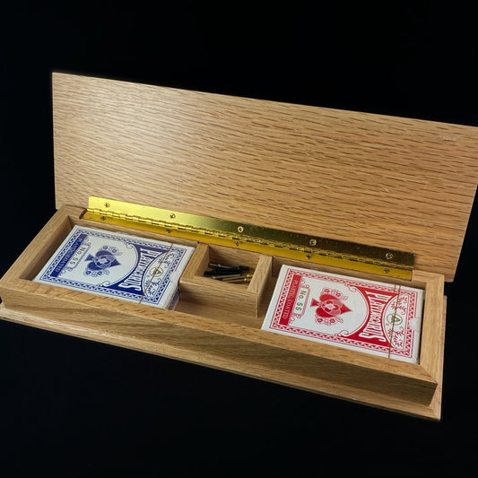 Solid Oak Wooden Cribbage Board with Cards and Pegs