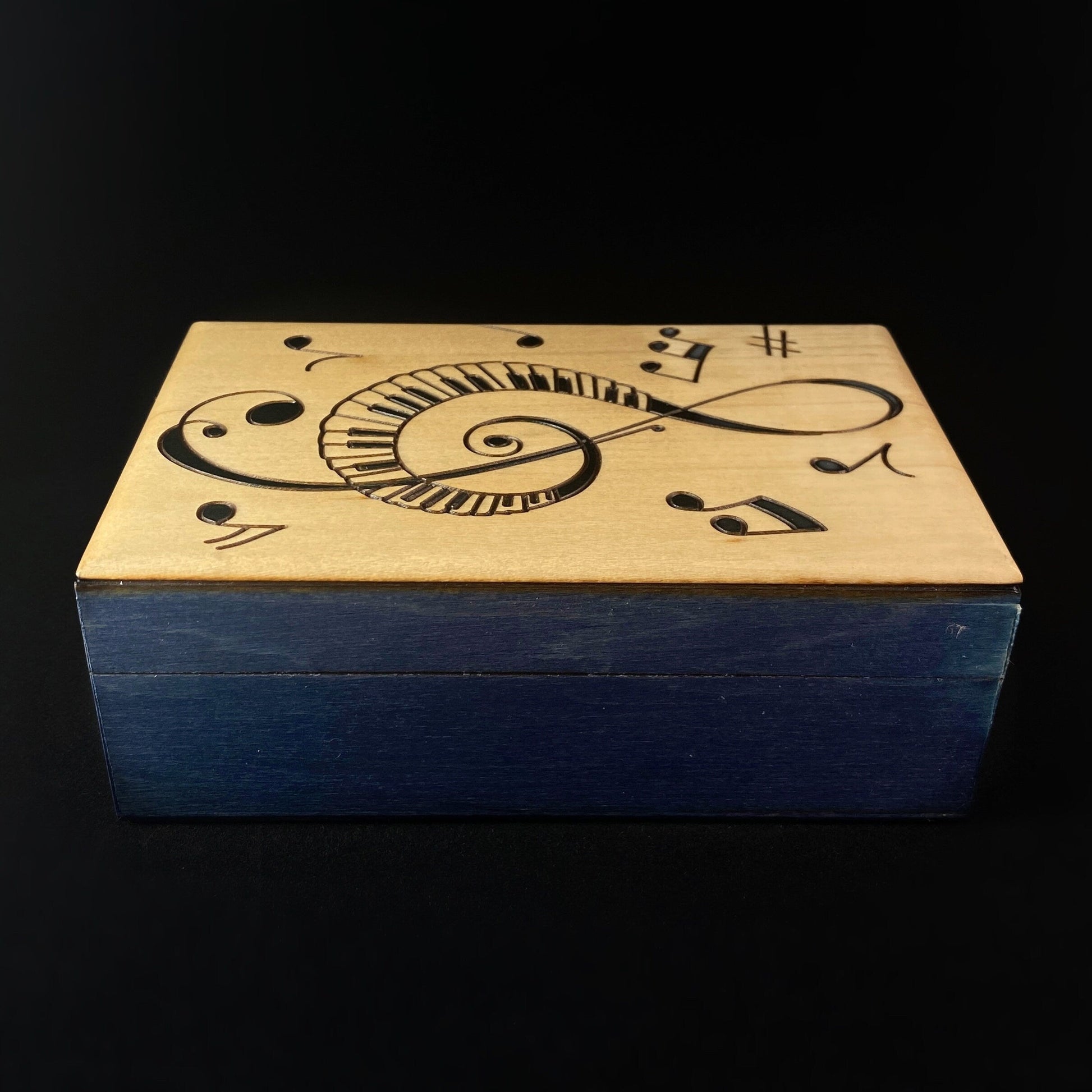 Spirit of Music- Treble Clef Rectangle Jewelry Box, Handmade Hinged Wooden Treasure Box