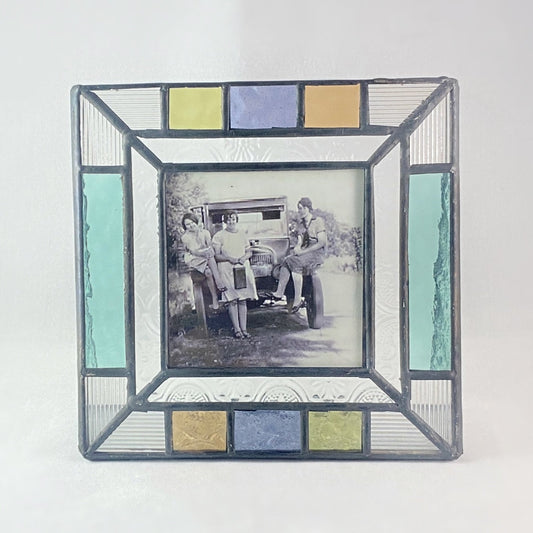 Square 3x3 Colorblock Geometric Glass Picture Frame -