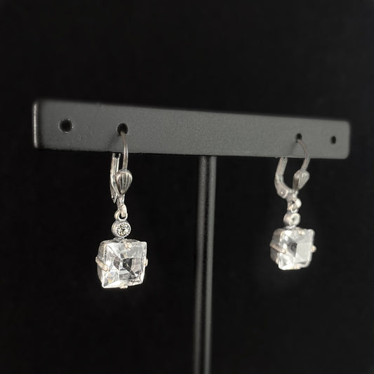 Square Cut Swarovski Crystal Drop Earrings, Clear - La Vie Parisienne by Catherine Popesco