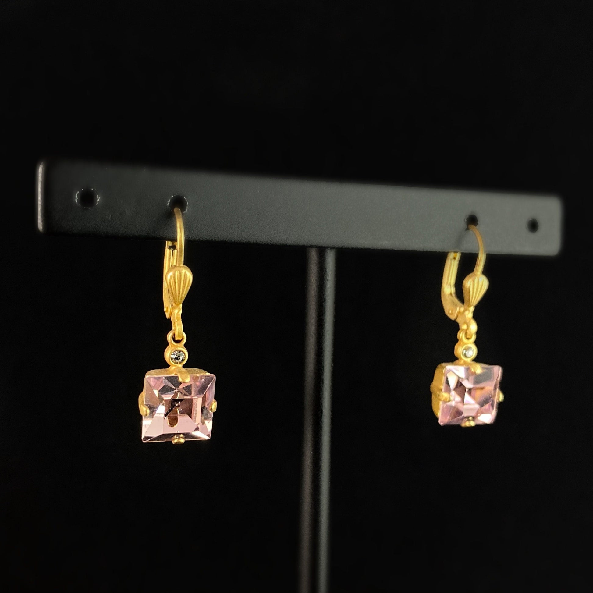 Square Cut Swarovski Crystal Drop Earrings, Pink/Purple - La Vie Parisienne by Catherine Popesco