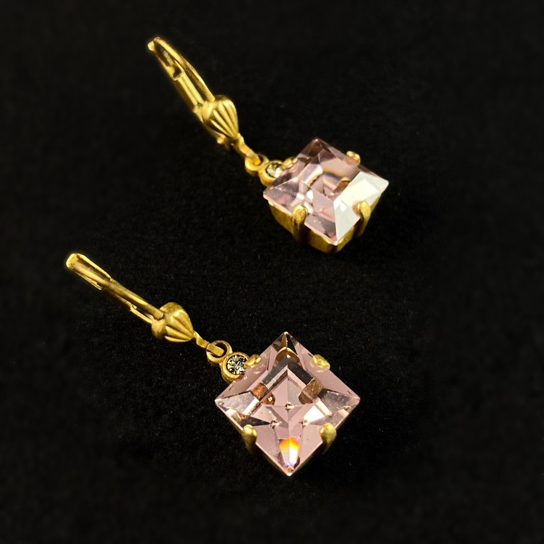 Square Cut Swarovski Crystal Drop Earrings, Pink/Purple - La Vie Parisienne by Catherine Popesco