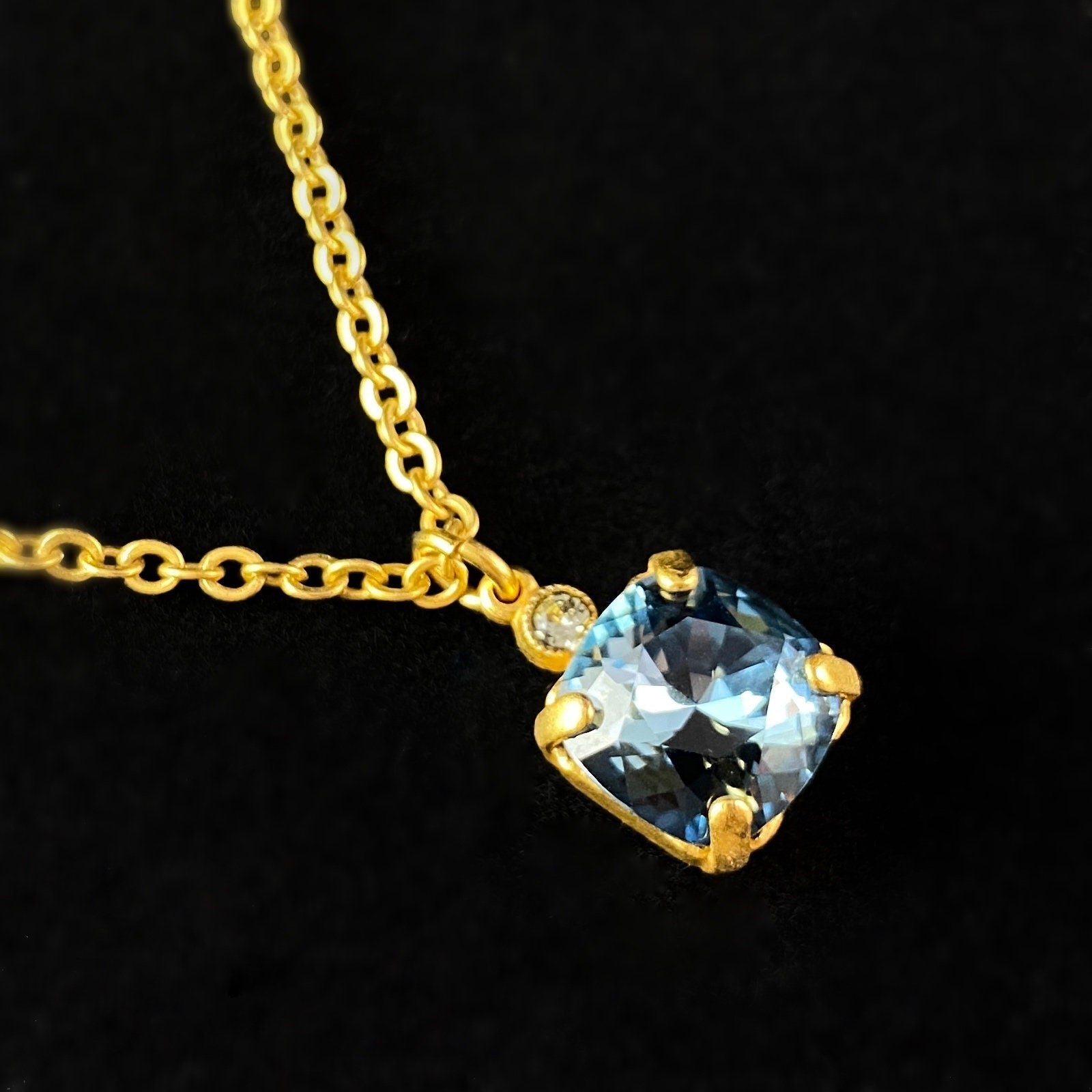 Square Cut Swarovski Crystal Pendant Necklace, Blue - La Vie Parisienne by Catherine Popesco