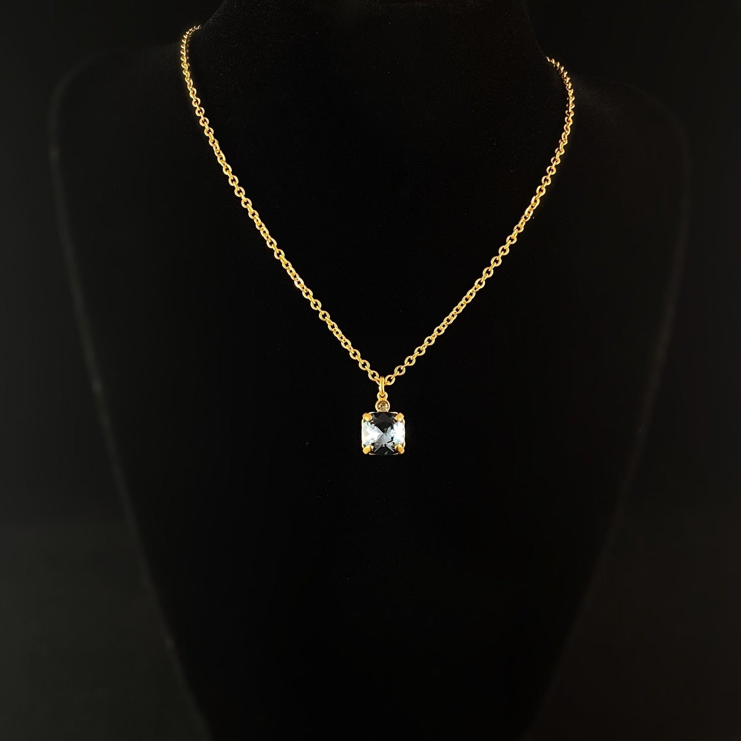 Square Cut Swarovski Crystal Pendant Necklace, Blue - La Vie Parisienne by Catherine Popesco