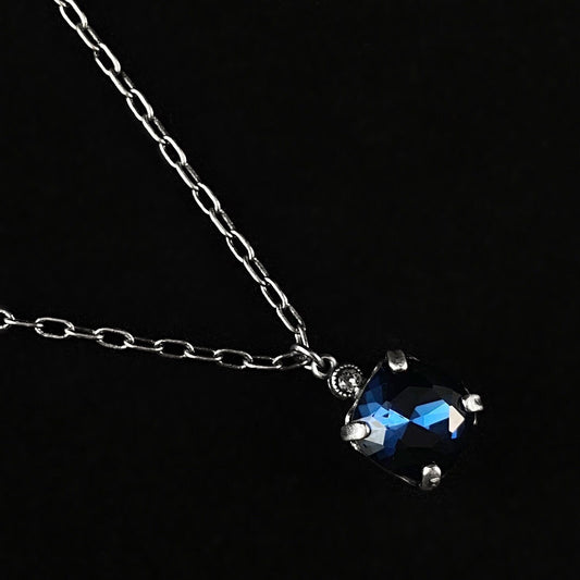 Square Cut Swarovski Crystal Pendant Necklace, Deep Blue - La Vie Parisienne by Catherine Popesco