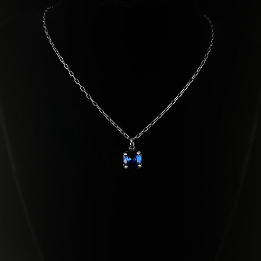 Square Cut Swarovski Crystal Pendant Necklace Deep Blue - La