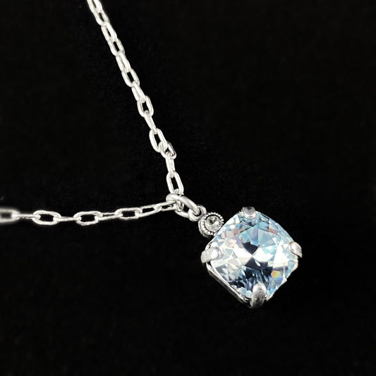 Square Cut Swarovski Crystal Pendant Necklace, Light Blue - La Vie Parisienne by Catherine Popesco