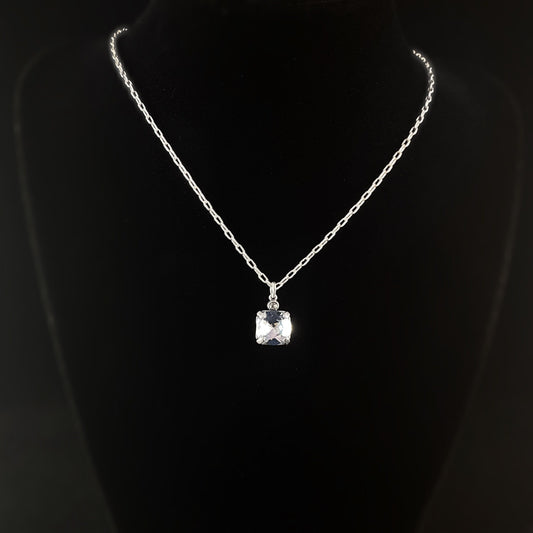 Square Cut Swarovski Crystal Pendant Necklace, Light Blue - La Vie Parisienne by Catherine Popesco