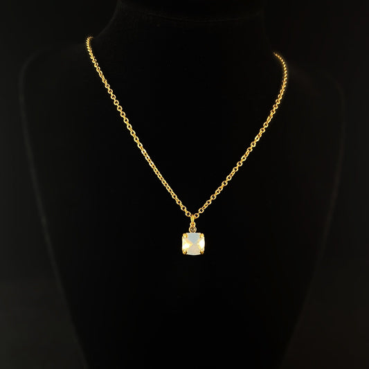 Square Cut Swarovski Crystal Pendant Necklace, Milky Opal - La Vie Parisienne by Catherine Popesco