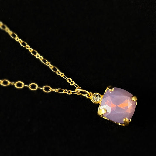 Square Cut Swarovski Crystal Pendant Necklace, Milky Purple - La Vie Parisienne by Catherine Popesco