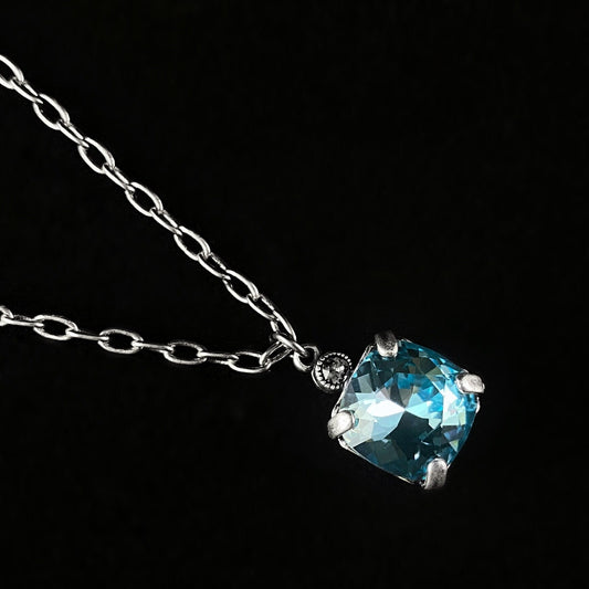 Square Cut Swarovski Crystal Pendant Necklace, Ocean Blue - La Vie Parisienne by Catherine Popesco