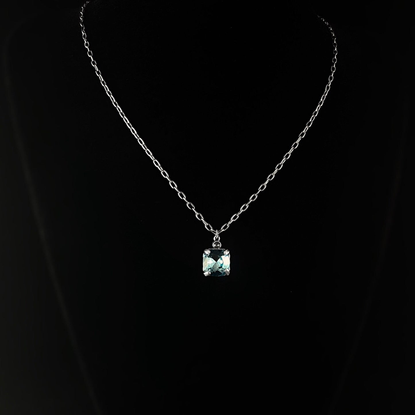 Square Cut Swarovski Crystal Pendant Necklace, Ocean Blue - La Vie Parisienne by Catherine Popesco