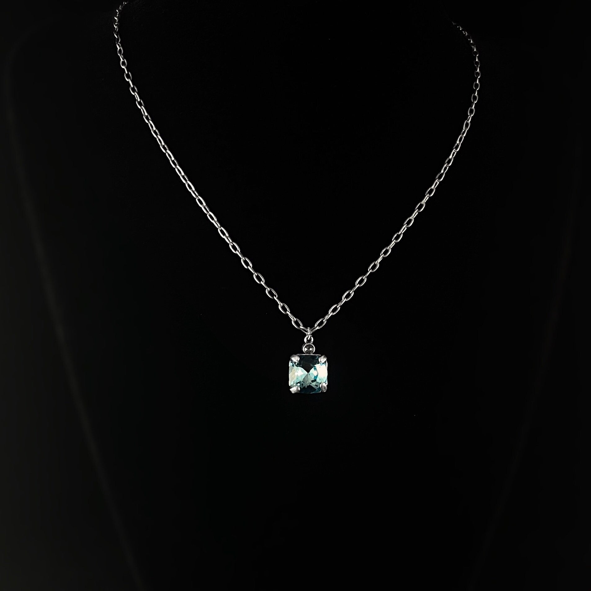 Square Cut Swarovski Crystal Pendant Necklace, Ocean Blue - La Vie Parisienne by Catherine Popesco