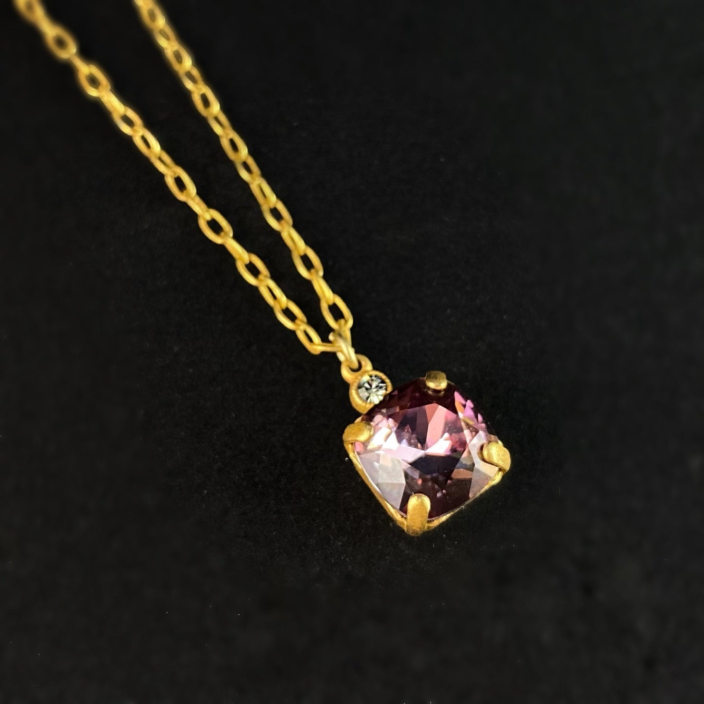 Square Cut Swarovski Crystal Pendant Necklace, Pink - La Vie Parisienne by Catherine Popesco