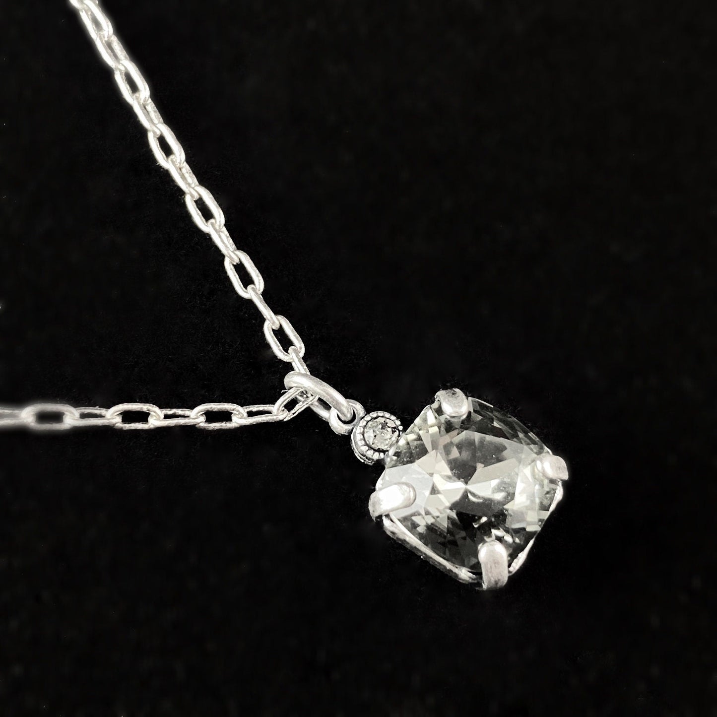 Square Cut Swarovski Crystal Pendant Necklace, Smoky Clear - La Vie Parisienne by Catherine Popesco