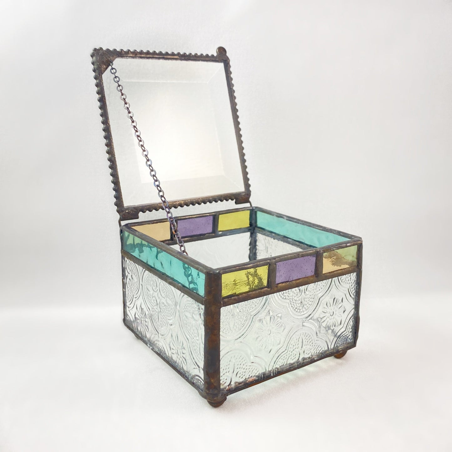 Stained Glass Jewelry Box - Square Keepsake Box with Lace