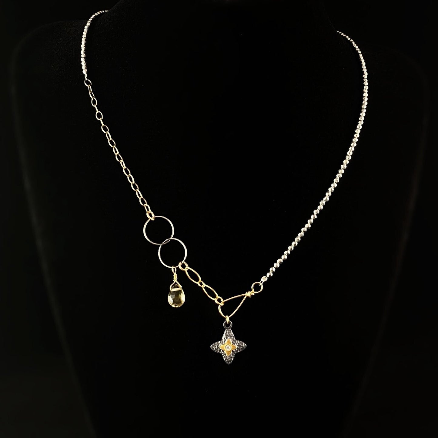 Star Pendant with Diamond, Pyrite, and Mixed Metals Chain Necklace, Handmade in USA - Avaasi