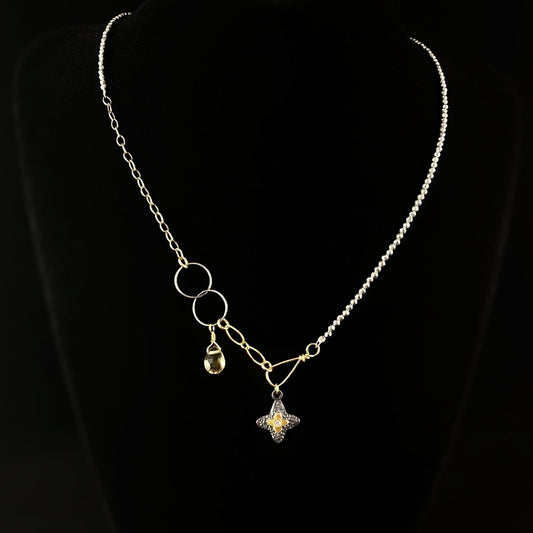 Star Pendant with Diamond, Pyrite, and Mixed Metals Chain Necklace, Handmade in USA - Avaasi