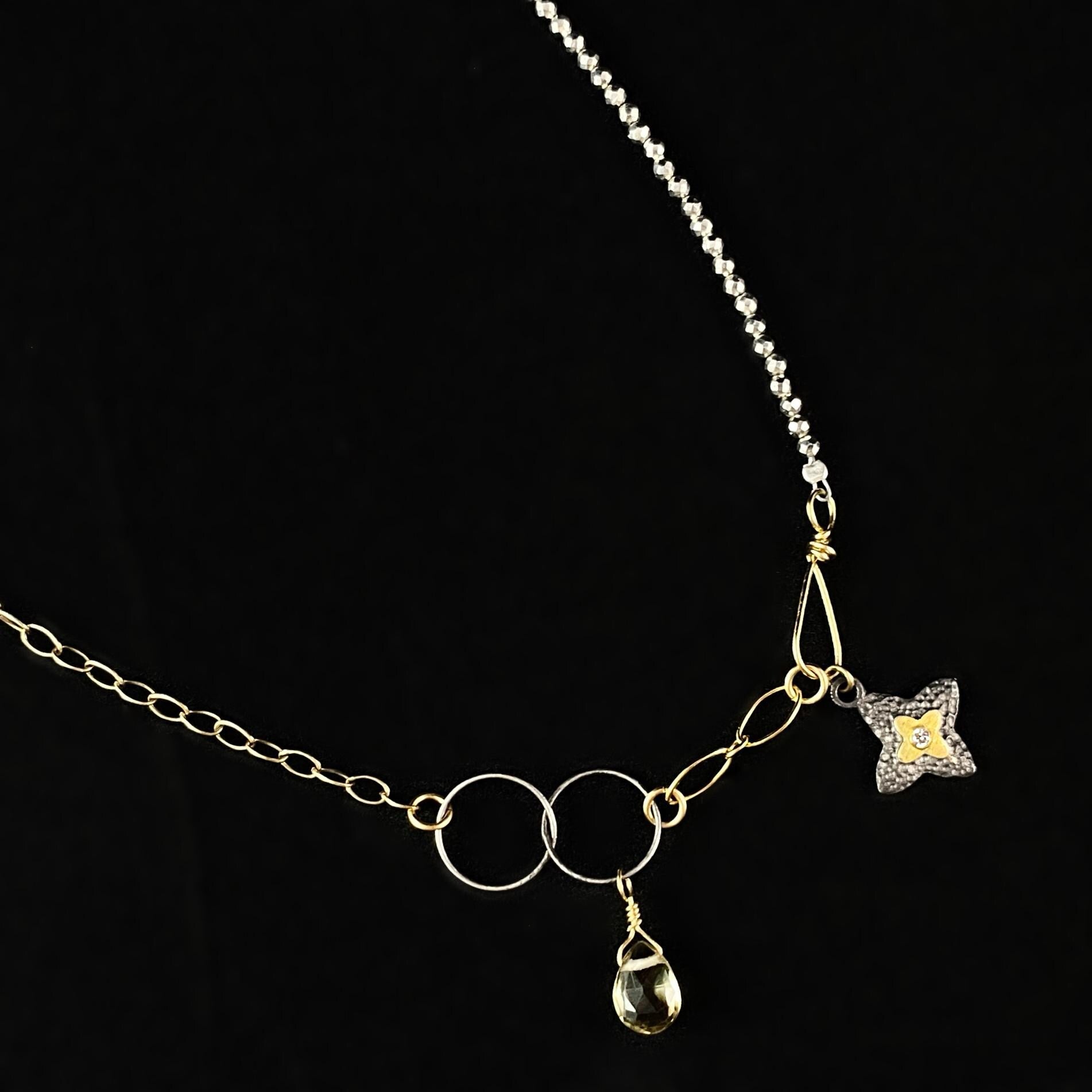 Star Pendant with Diamond, Pyrite, and Mixed Metals Chain Necklace, Handmade in USA - Avaasi