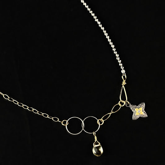 Star Pendant with Diamond, Pyrite, and Mixed Metals Chain Necklace, Handmade in USA - Avaasi