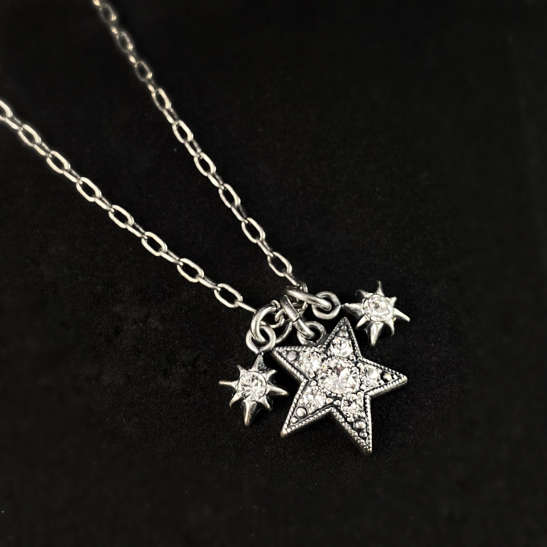 Star Trio Swarovski Crystal Pendant Necklace, Clear - La Vie Parisienne by Catherine Popesco