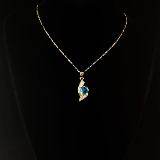 Sterling Silver and Yellow Gold Necklace with Natural Larimar Stone and Blue Topaz
