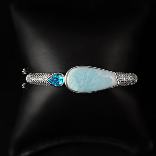 Sterling Silver Bangle Bracelet with Natural Larimar Stones