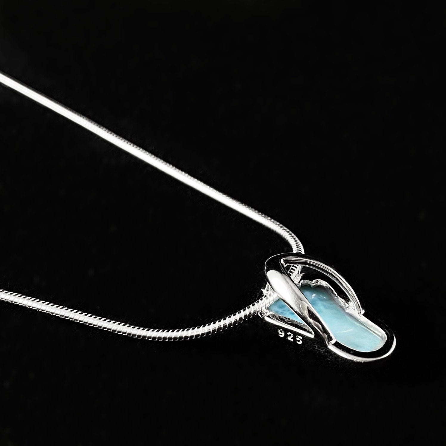 Sterling Silver Beach Sandal Necklace with Natural Larimar Stone