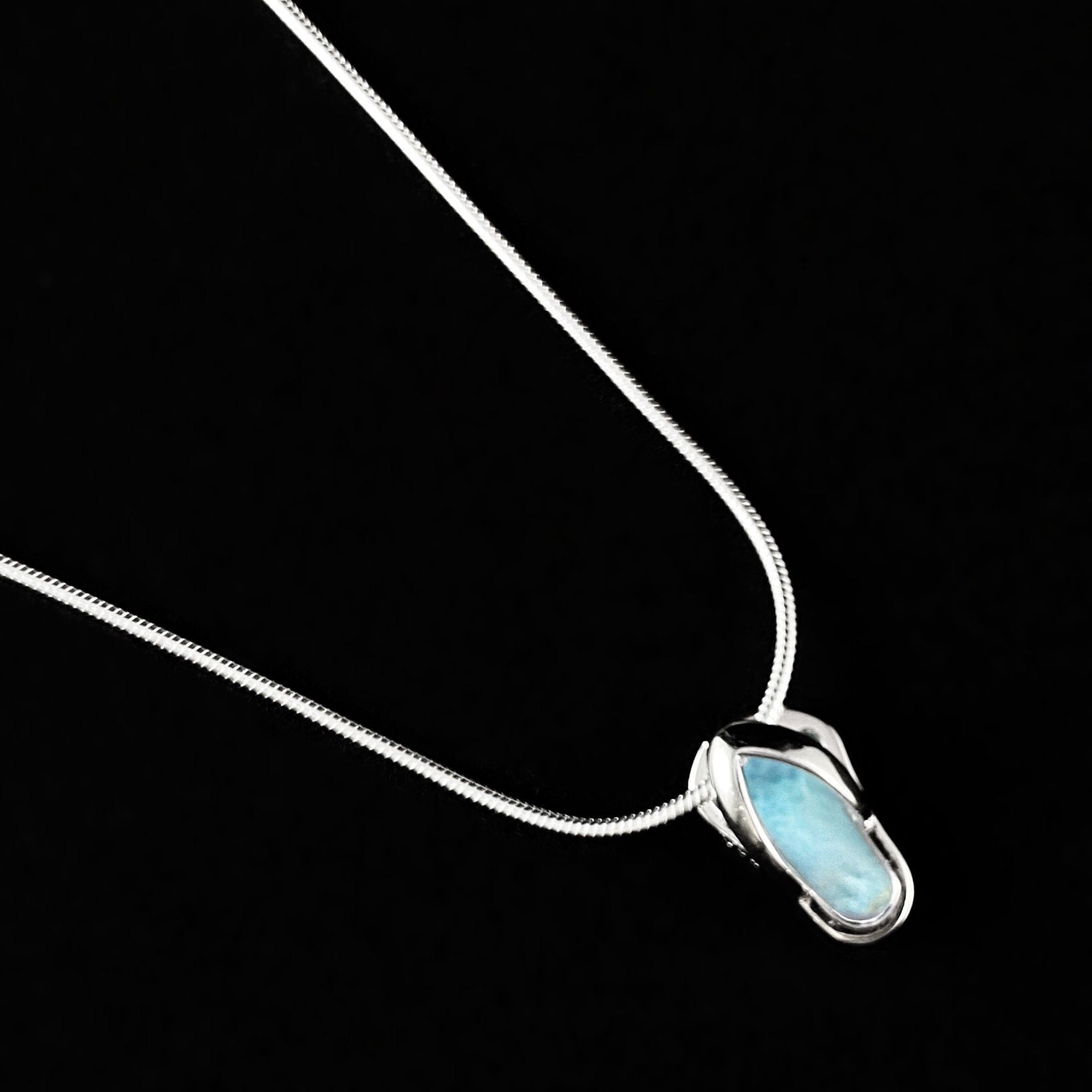 Sterling Silver Beach Sandal Necklace with Natural Larimar Stone