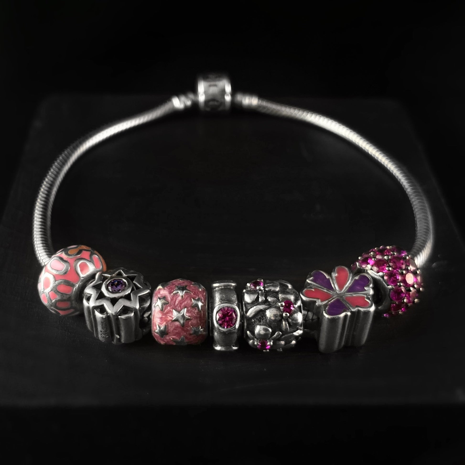 Sterling Silver Bracelet with Sterling/Crystal/Enamel Beads