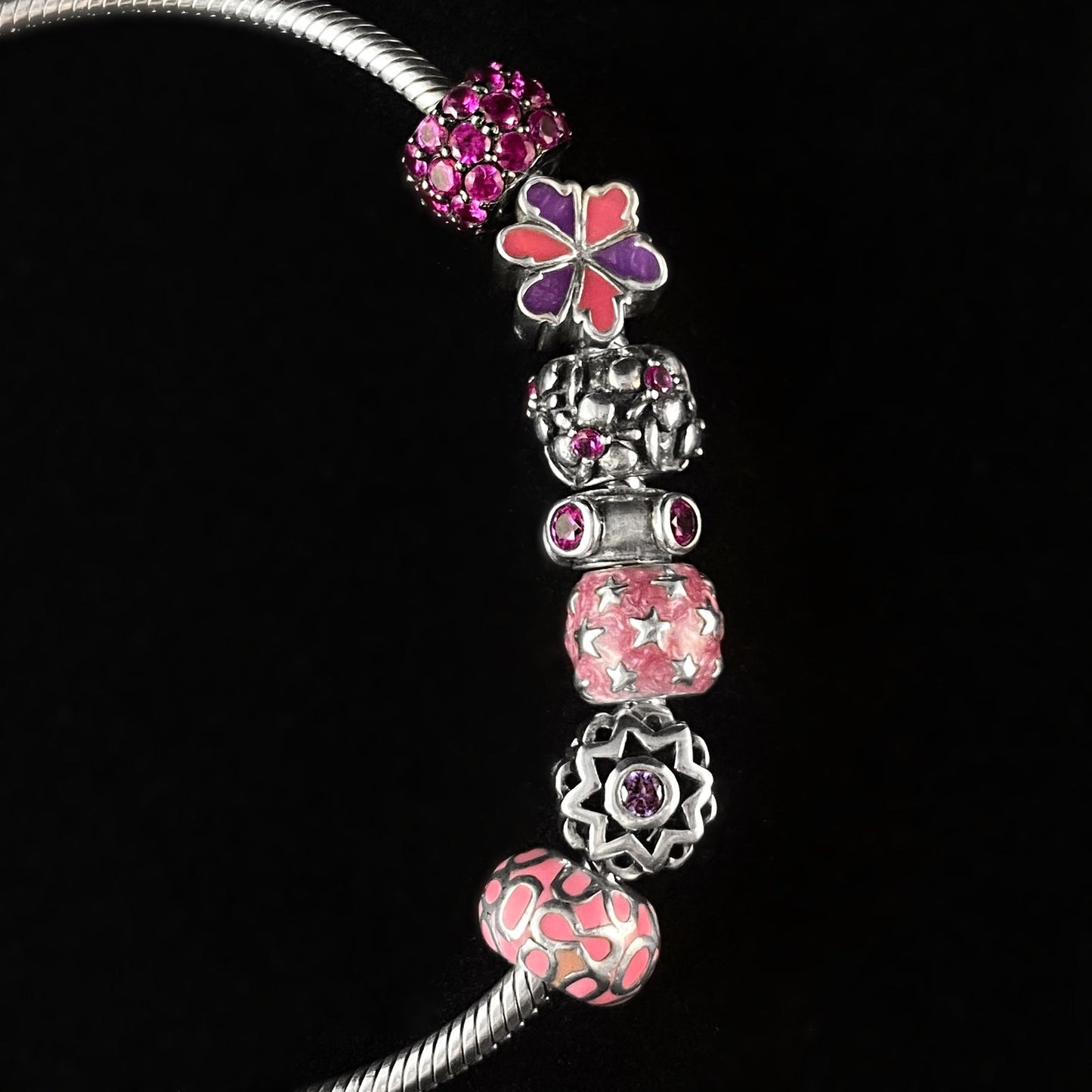 Sterling Silver Bracelet with Sterling/Crystal/Enamel Beads