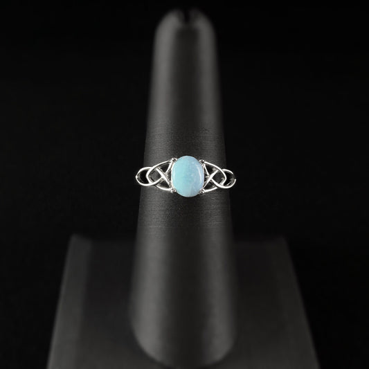Sterling Silver Celtic Design Ring with Natural Larimar Stone, Size 7