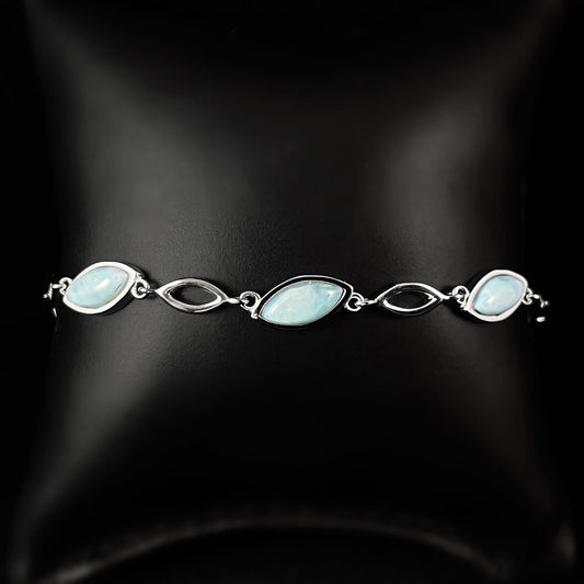 Sterling Silver Bracelet with Marquise Natural Larimar Stones