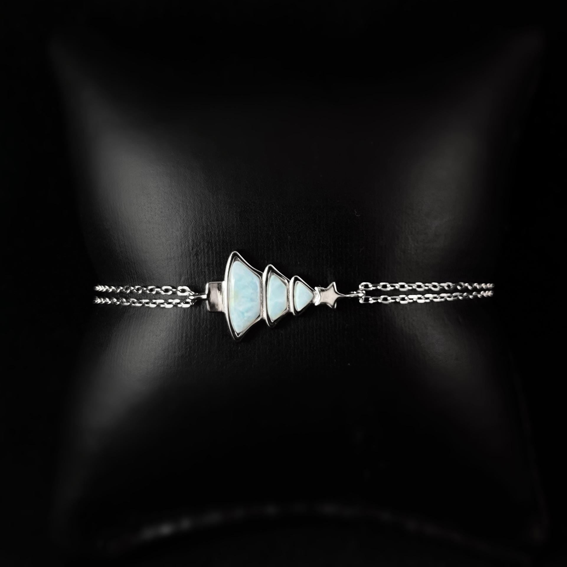Sterling Silver Christmas Tree Bracelet with Natural Larimar Stones