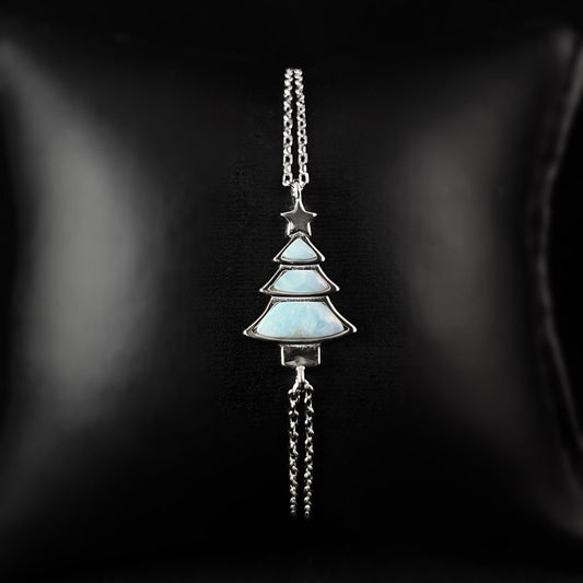 Sterling Silver Christmas Tree Bracelet with Natural Larimar Stones