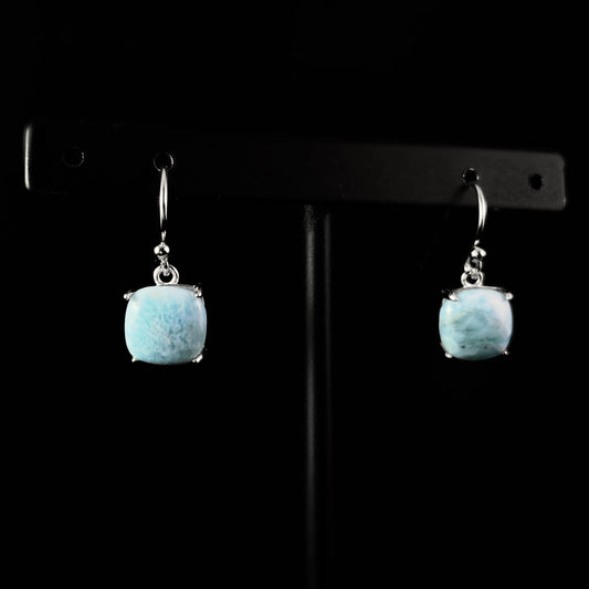 Sterling Silver Cushion Cut Drop Earrings with Natural Larimar Stones