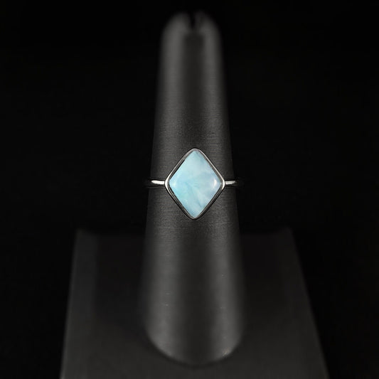 Sterling Silver Diamond Shaped Ring with Natural Larimar Stone, Size 7