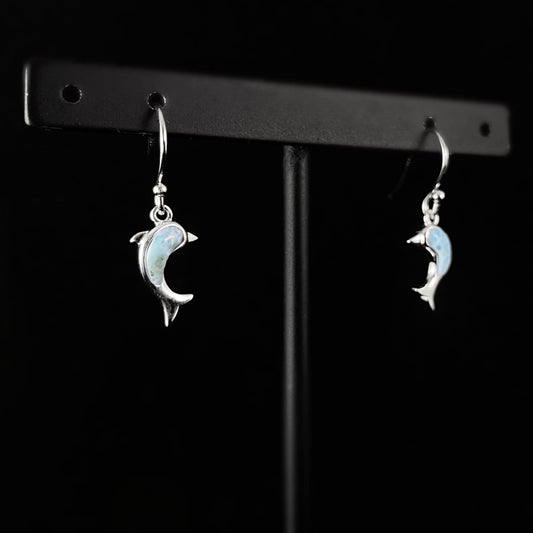 Sterling Silver Dolphin Earrings with Natural Larimar Stones