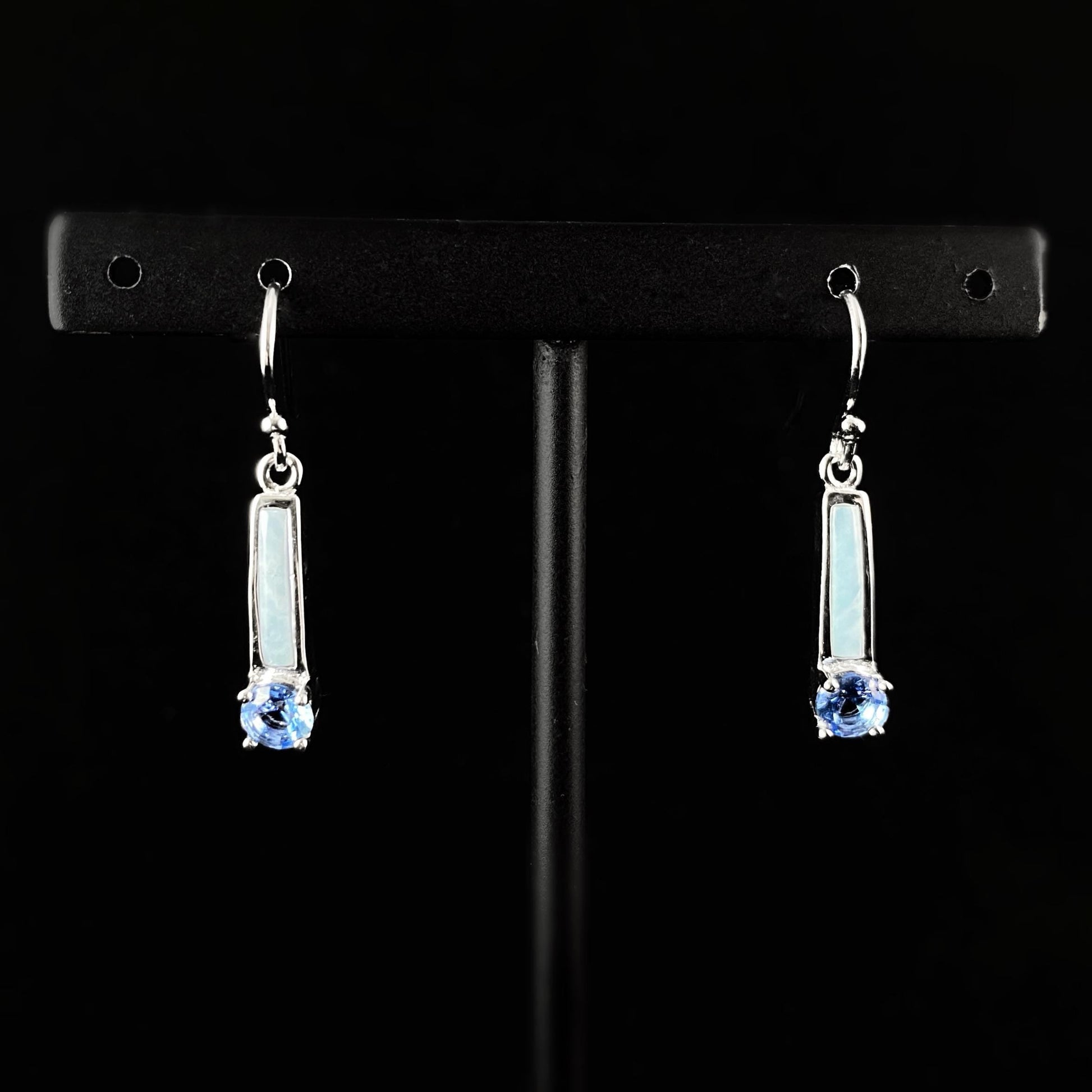Sterling Silver Earrings with Natural Larimar Stones and Tanzanite